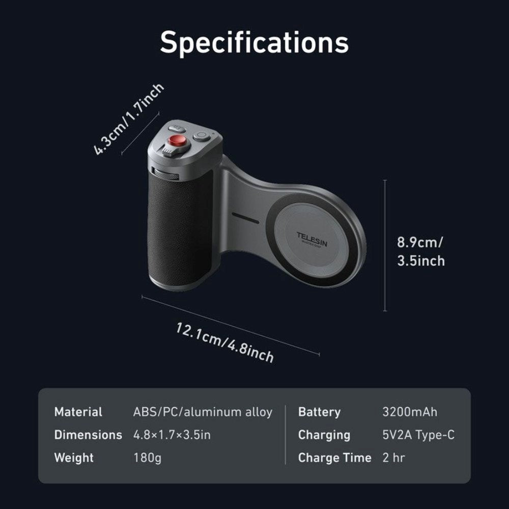 TELESIN Master Grip Holder til iPhone 17 Pro - Grå / Sort