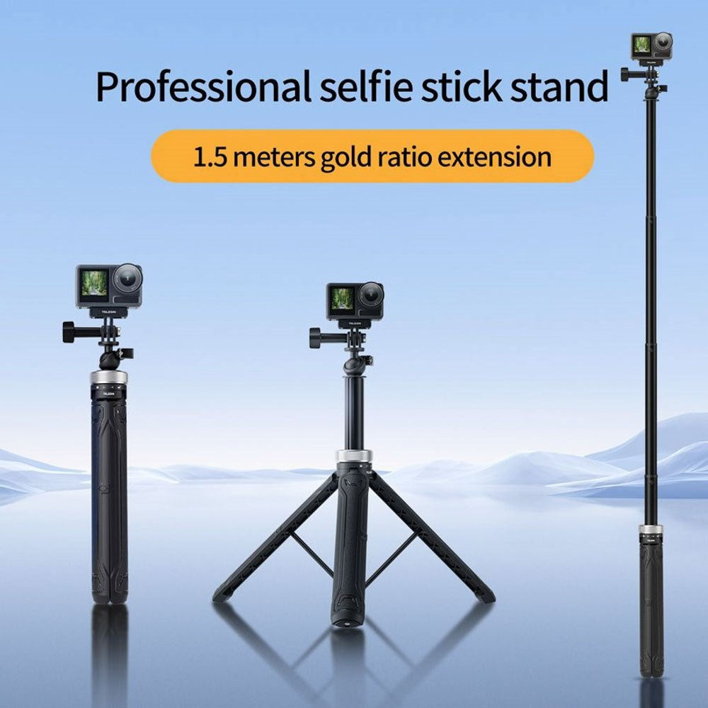 TELESIN 3-i-1 Selfie Stang m. Tripod til Action Kamera - Sort