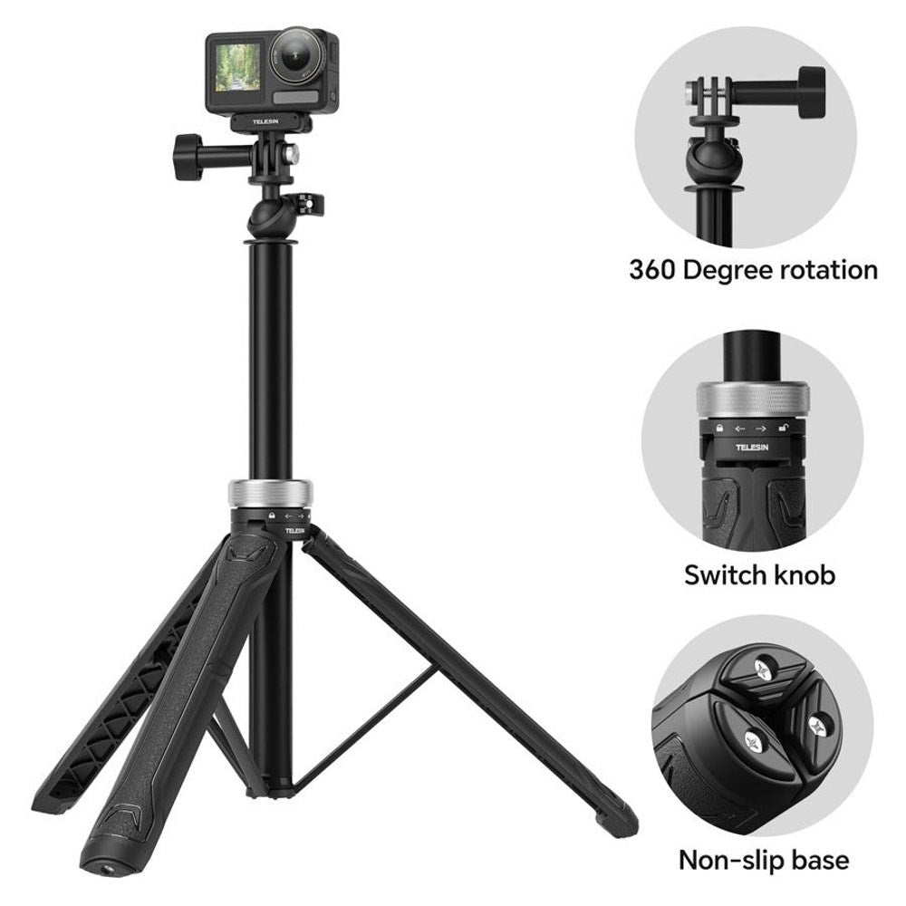 TELESIN 3-i-1 Selfie Stang m. Tripod til Action Kamera - Sort