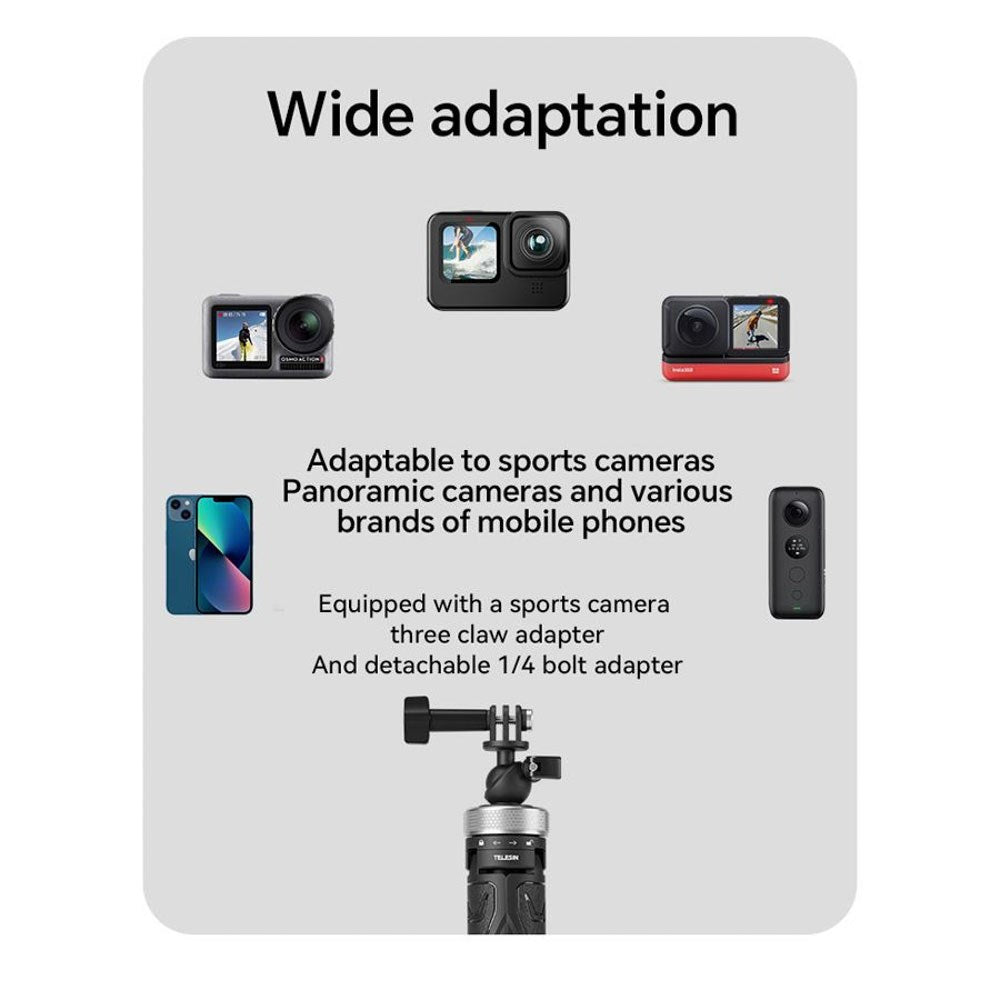TELESIN 3-i-1 Selfie Stang m. Tripod til Action Kamera - Sort