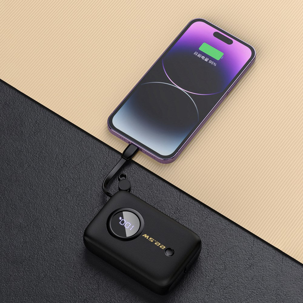 Dudao K14 10.000 mAh PowerBank m. Indbygget USB-C Kabel & Lightning Kabel - Sort