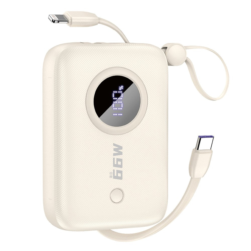 Dudao K14 10.000 mAh PowerBank m. Indbygget USB-C Kabel & Lightning Kabel - Beige