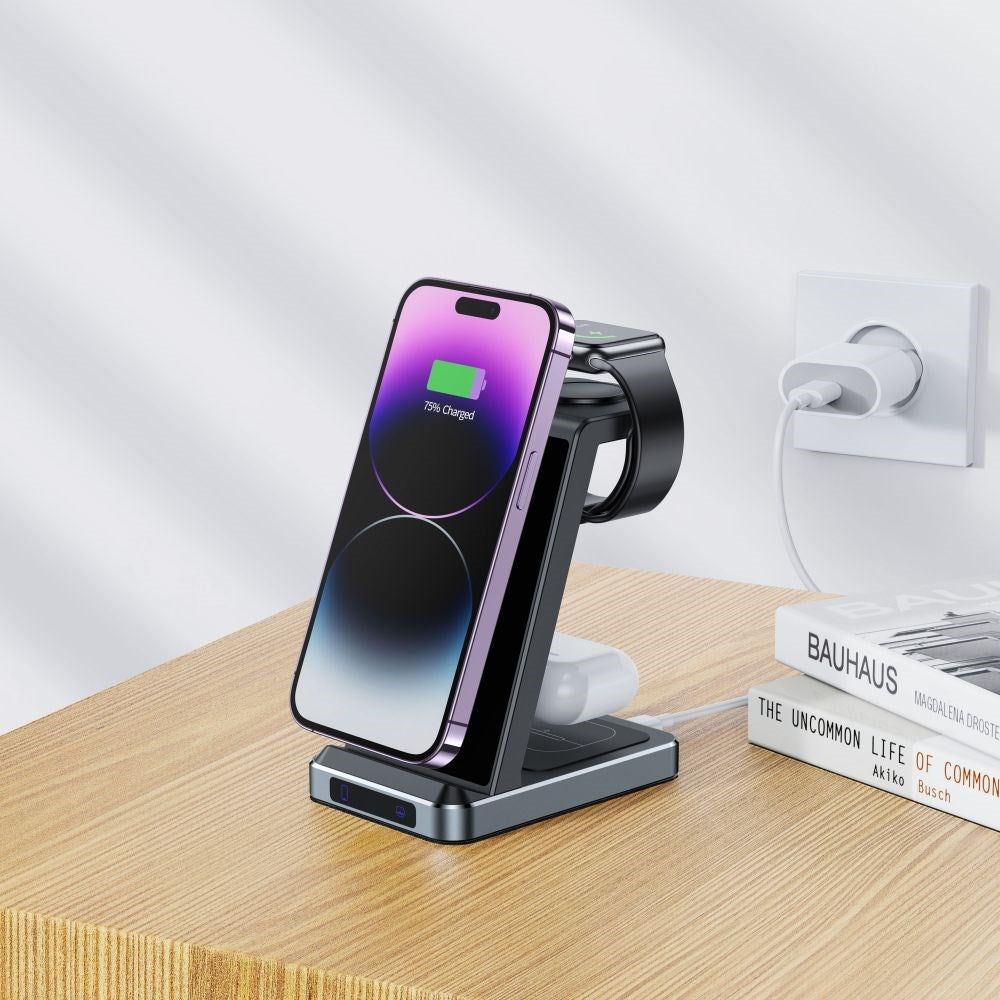 Tech-Protect QI15W-A26 3-in-1 Trådløs Oplader - Sort