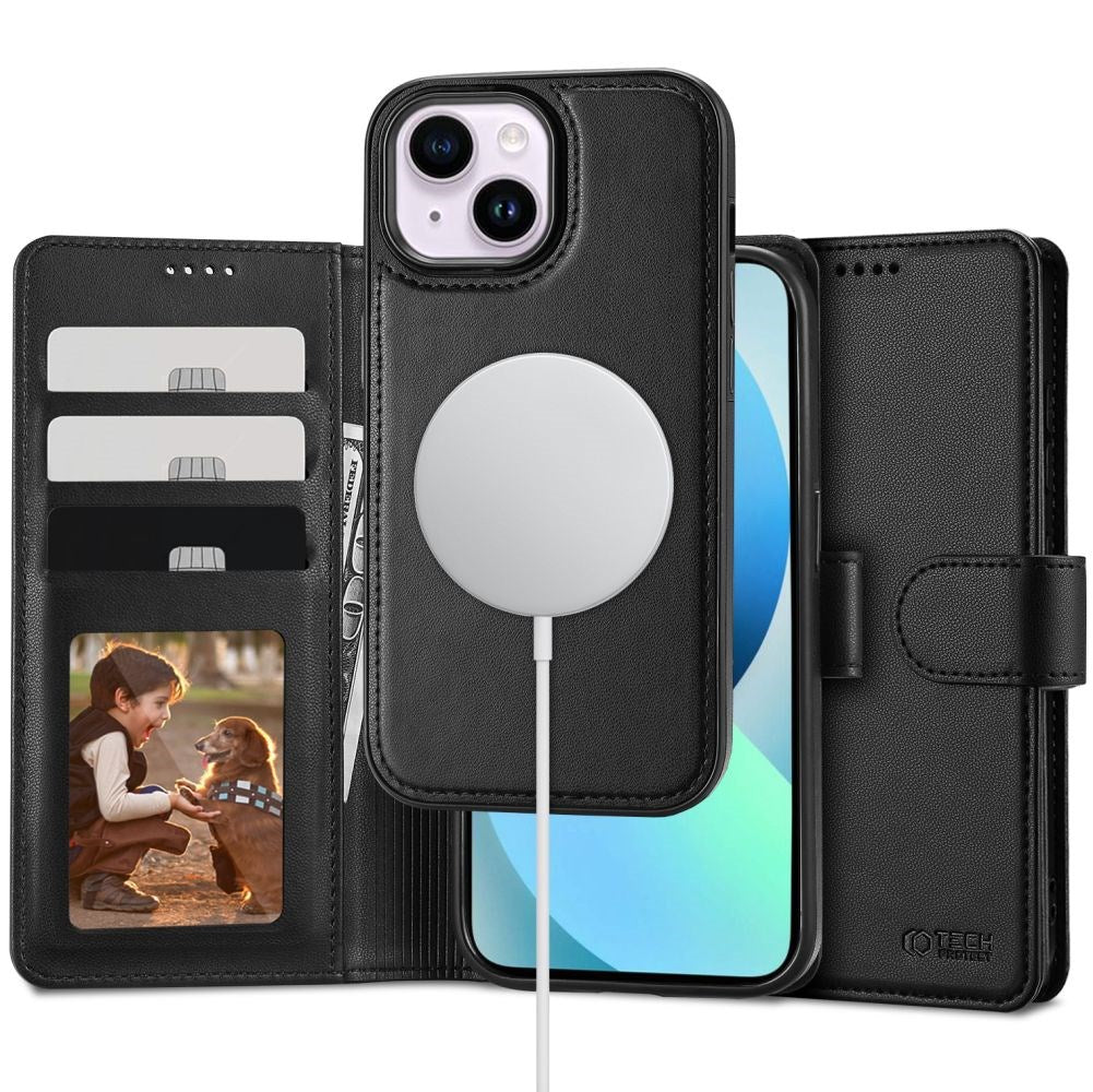 iPhone 13 Tech-Protect 2-i-1 Læder Cover m. Pung - MagSafe Kompatibel - Sort