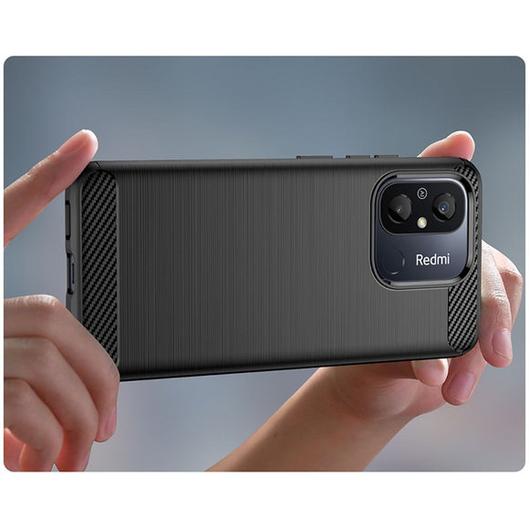 Xiaomi Redmi 12C Tech-Protect Fleksibelt Plastik Carbon Cover - Sort