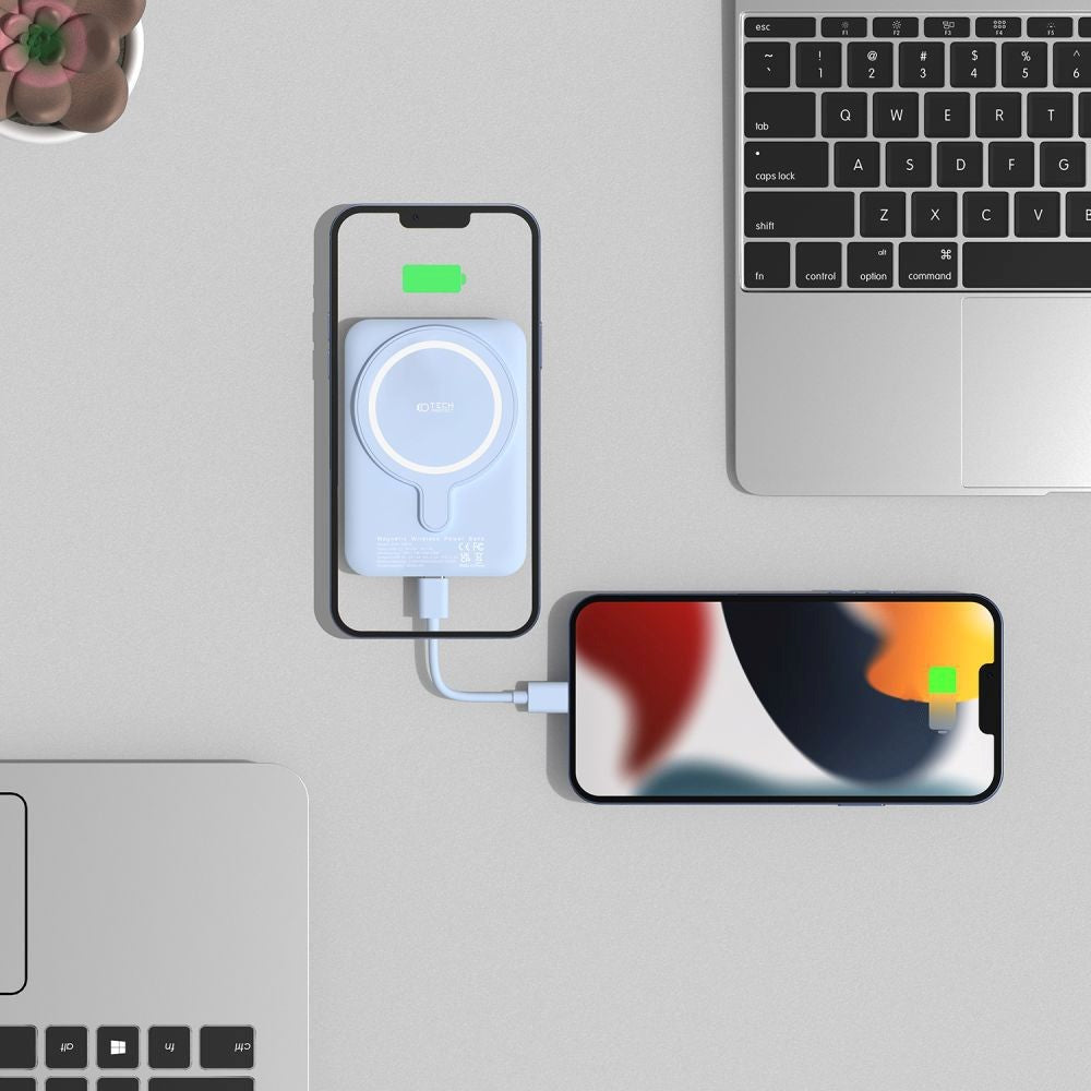 Tech-Protect LifeMag Trådløs & Magnetisk Powerbank 5000 mAh - MagSafe Kompatibel - Blå