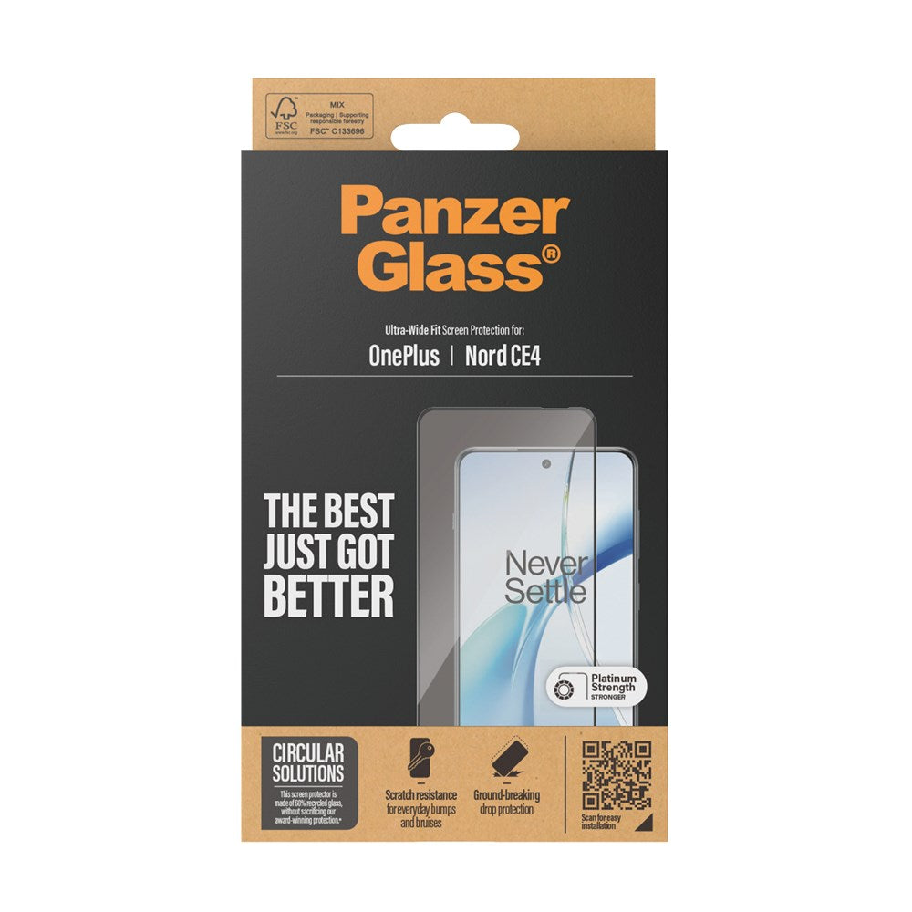 OnePlus Nord CE4 (5G) PanzerGlass Ultra Wide Fit Skærmbeskyttelse - Platinum Strength - Sort Kant