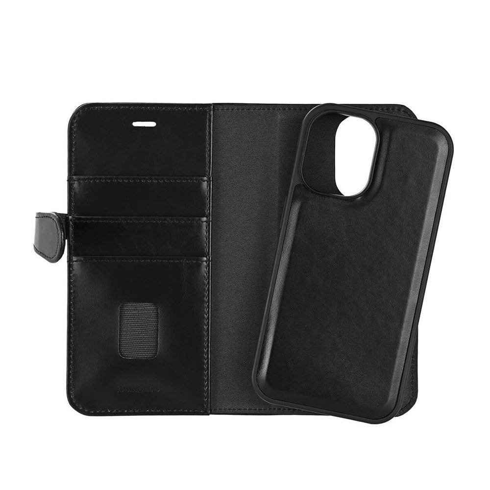 iPhone 16 Buffalo 2-in-1 Wallet Ægte Læder Magnet Cover m. Pung - MagSafe Kompatibel - Sort