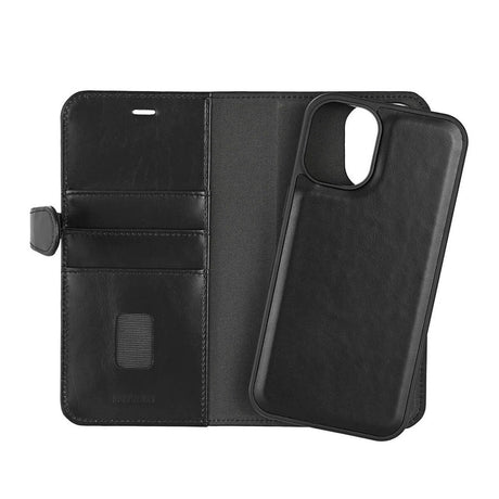 iPhone 16 Plus Buffalo 2-in-1 Wallet Ægte Læder Magnet Cover m. Pung - MagSafe Kompatibel - Sort