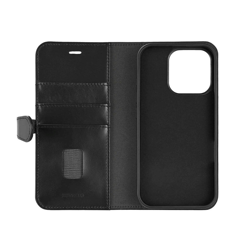 iPhone 16 Pro Buffalo 2-in-1 Wallet Ægte Læder Magnet Cover m. Pung - MagSafe Kompatibel - Sort