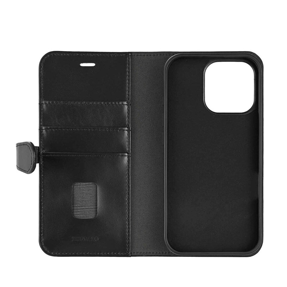 iPhone 16 Pro Max Buffalo 2-in-1 Wallet Ægte Læder Magnet Cover m. Pung - MagSafe Kompatibel - Sort