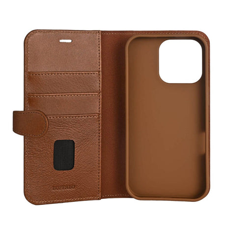 iPhone 16 Pro Buffalo 2-in-1 Wallet Ægte Læder Magnet Cover m. Pung - MagSafe Kompatibel - Brun