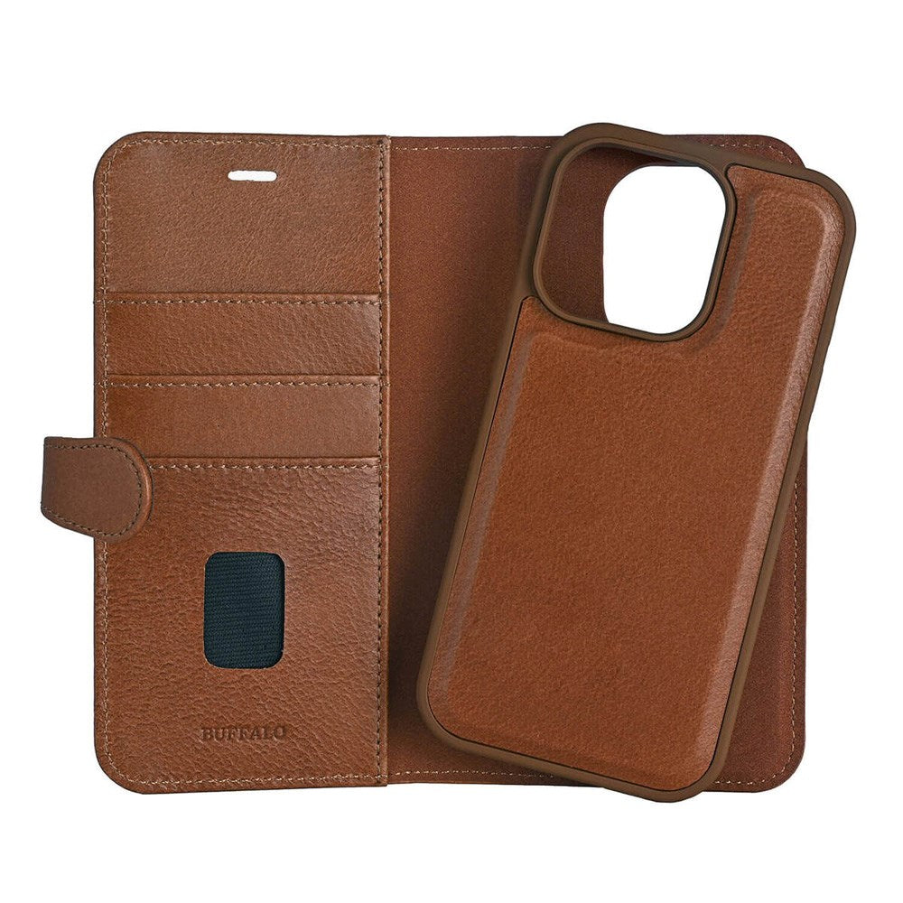 iPhone 16 Pro Buffalo 2-in-1 Wallet Ægte Læder Magnet Cover m. Pung - MagSafe Kompatibel - Brun