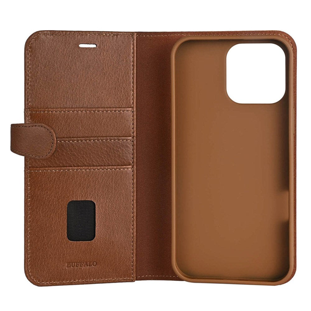 iPhone 16 Pro Max Buffalo 2-in-1 Wallet Ægte Læder Magnet Cover m. Pung - MagSafe Kompatibel - Brun