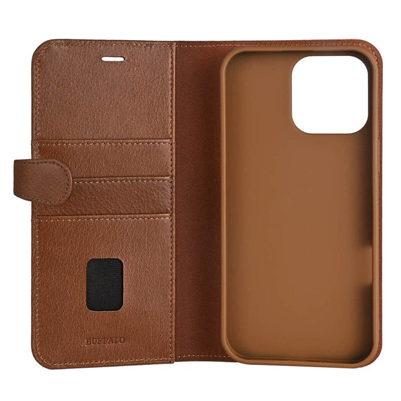 iPhone 16 Pro Max Buffalo 2-in-1 Wallet Ægte Læder Magnet Cover m. Pung - MagSafe Kompatibel - Brun