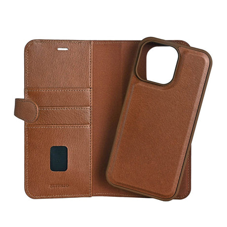iPhone 16 Pro Max Buffalo 2-in-1 Wallet Ægte Læder Magnet Cover m. Pung - MagSafe Kompatibel - Brun