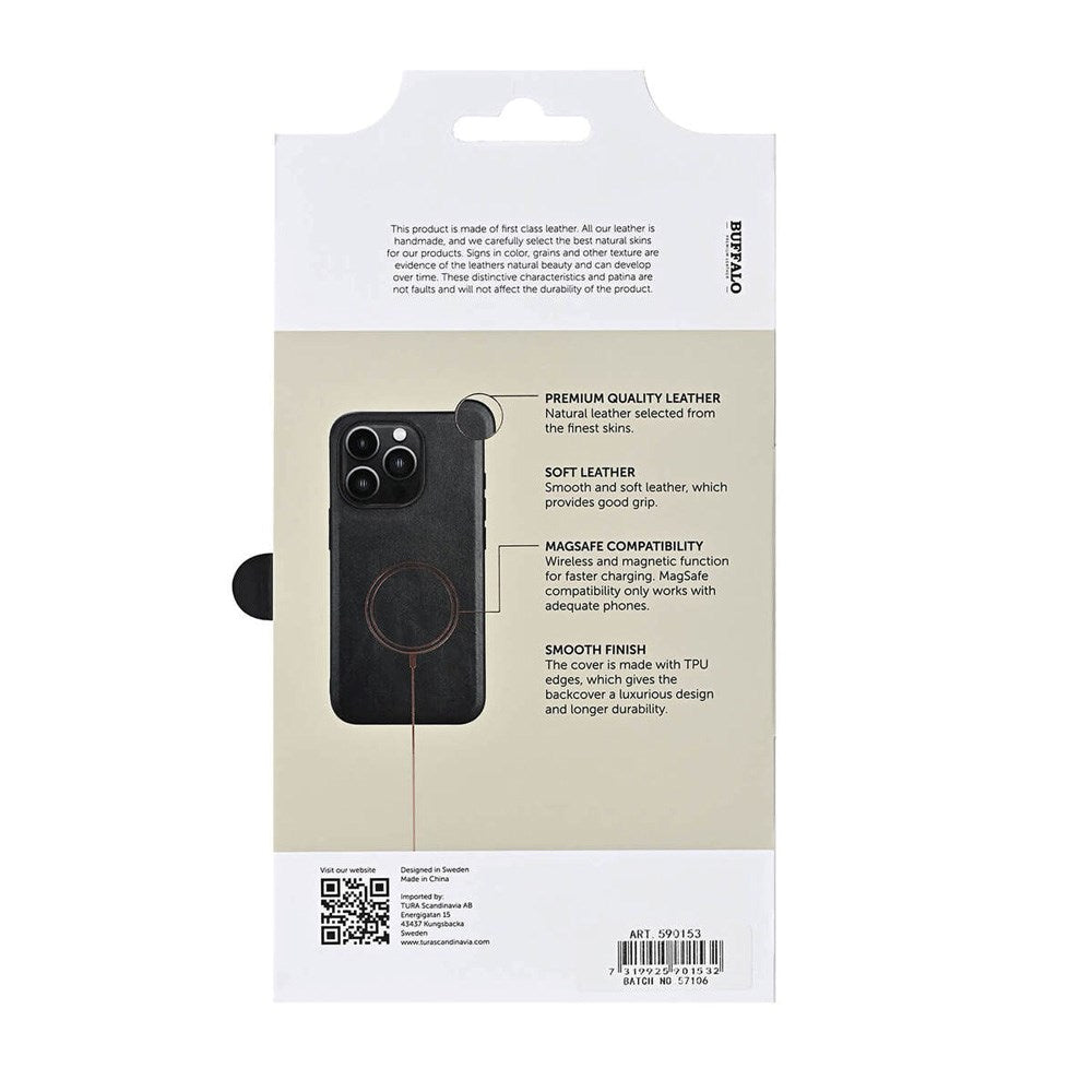 iPhone 16 Pro Buffalo Ægte Læder Cover - MagSafe Kompatibel - Sort
