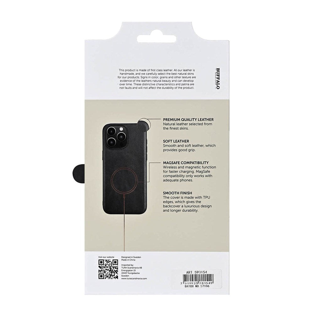 iPhone 16 Pro Max Buffalo Ægte Læder Cover - MagSafe Kompatibel - Sort