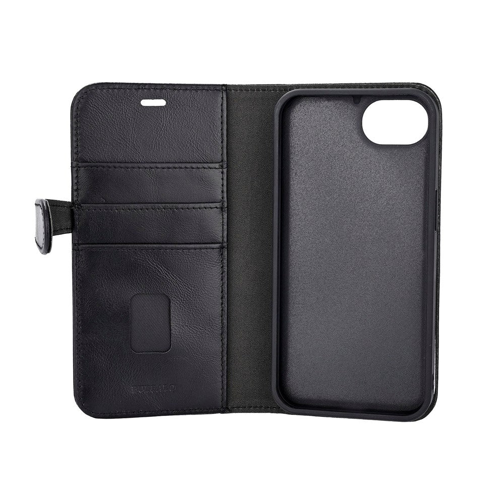 iPhone 17e / 16e Buffalo 2-i-1 Ægte Læder Flip Cover - Sort