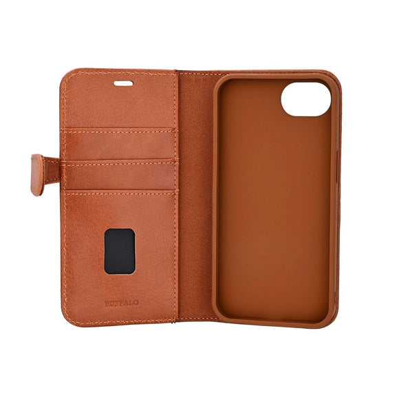 iPhone 17e / 16e Buffalo 2-i-1 Ægte Læder Flip Cover - Brun