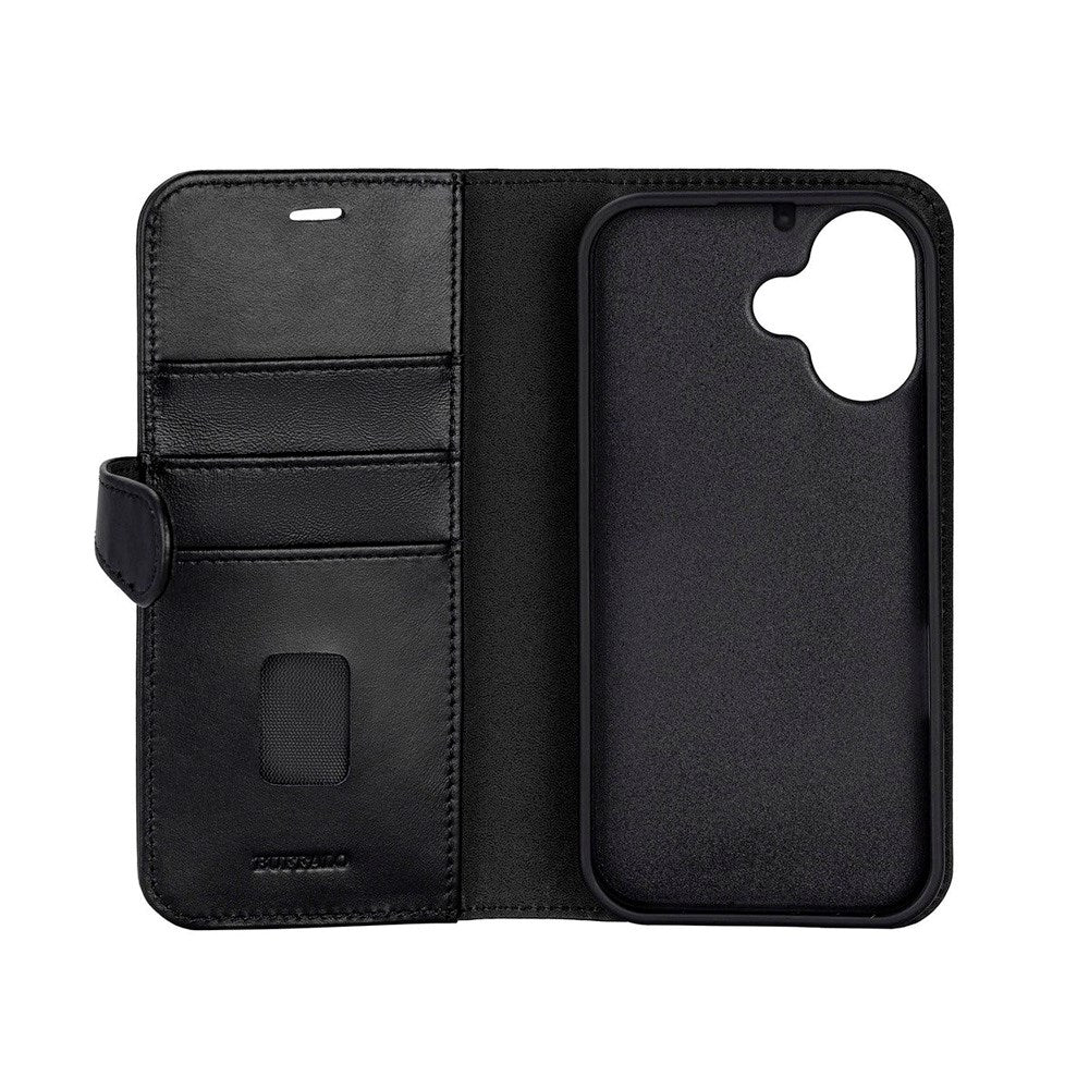 iPhone 17 Buffalo 2-i-1 Ægte Læder Flip Cover - Sort