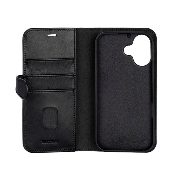 iPhone 17 Buffalo 2-i-1 Ægte Læder Flip Cover - Sort
