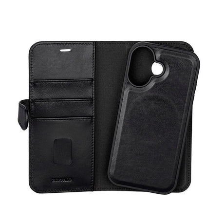 iPhone 17 Buffalo 2-i-1 Ægte Læder Flip Cover - Sort