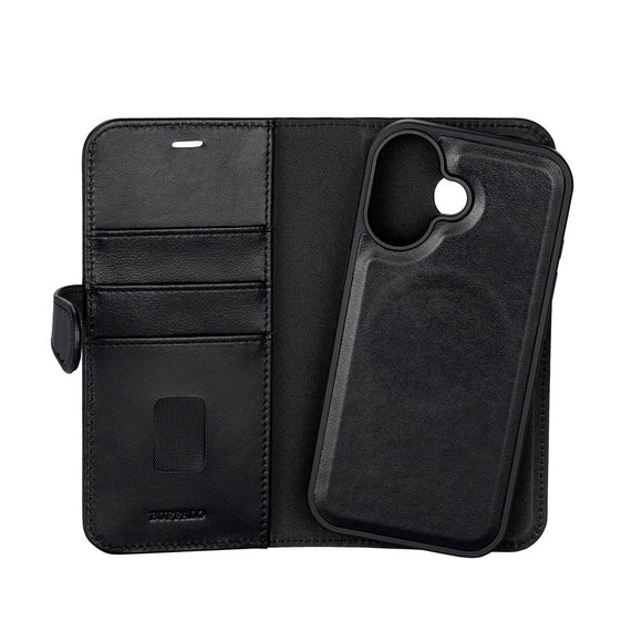 iPhone 17 Buffalo 2-i-1 Ægte Læder Flip Cover - Sort