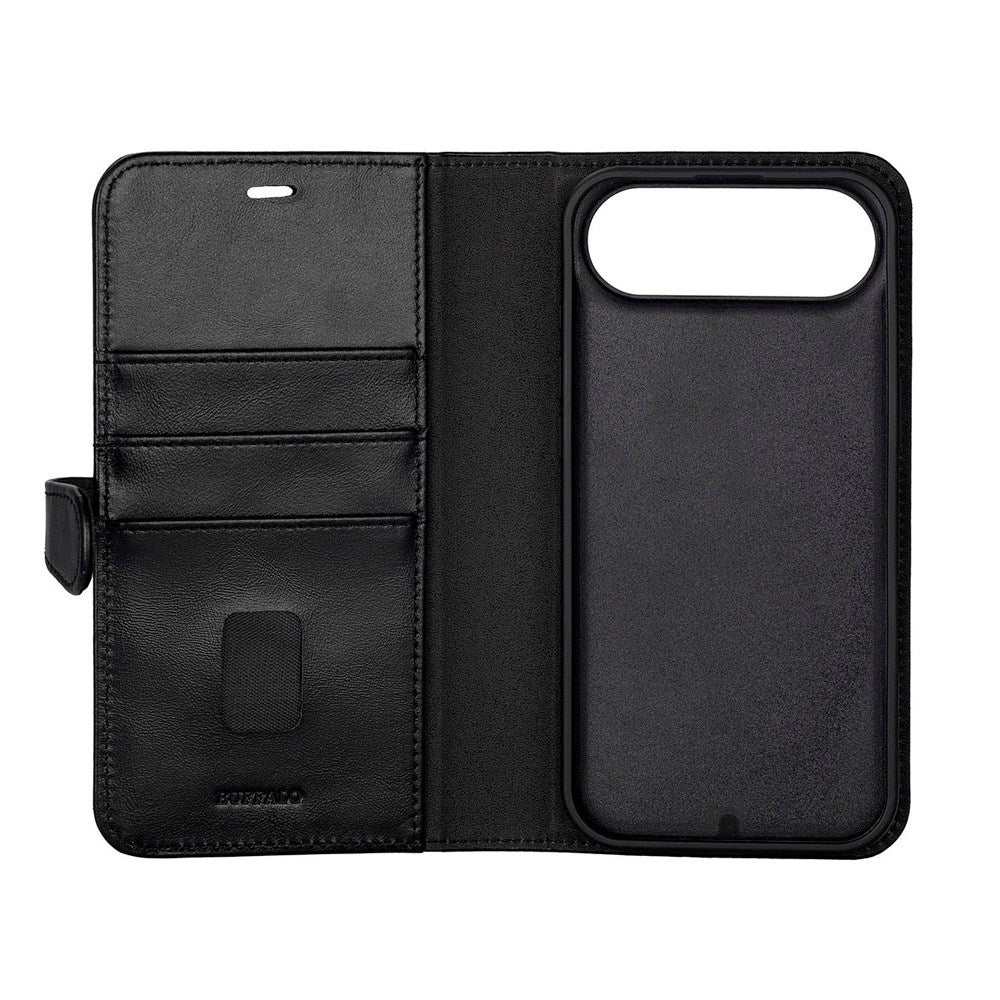 iPhone Air Buffalo 2-i-1 Ægte Læder Flip Cover - Sort