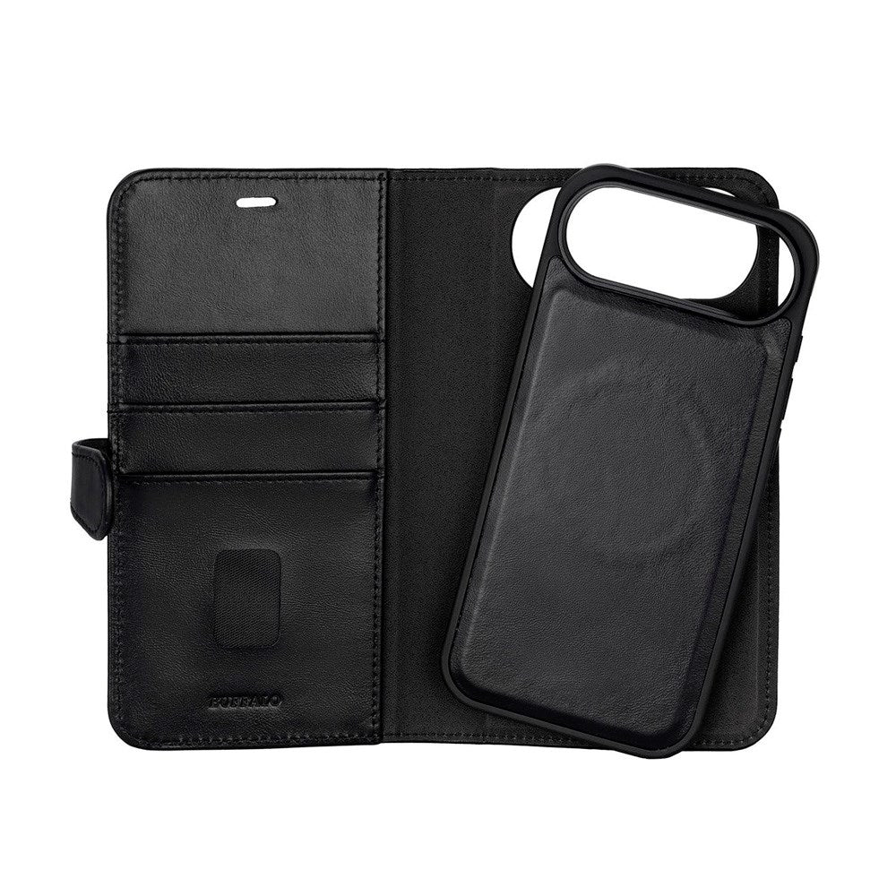 iPhone Air Buffalo 2-i-1 Ægte Læder Flip Cover - Sort