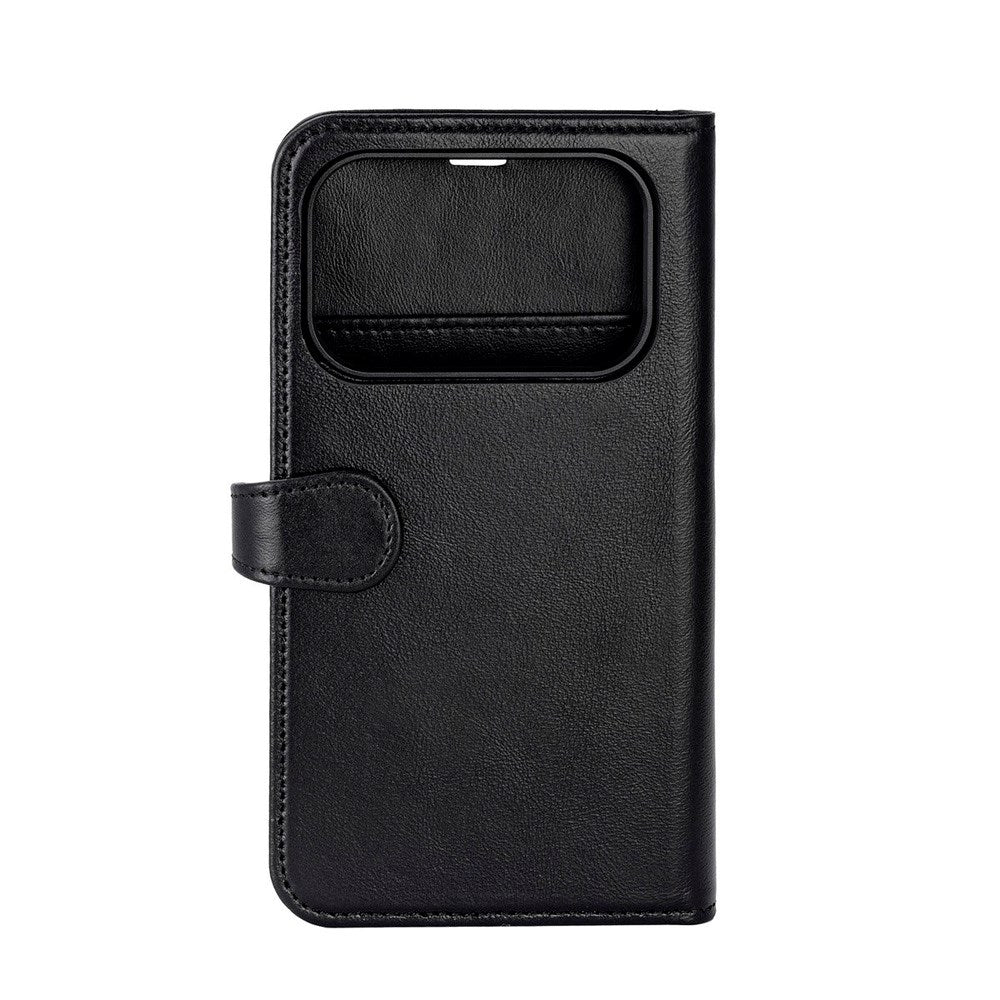 iPhone 17 Pro Buffalo 2-i-1 Ægte Læder Flip Cover - Sort