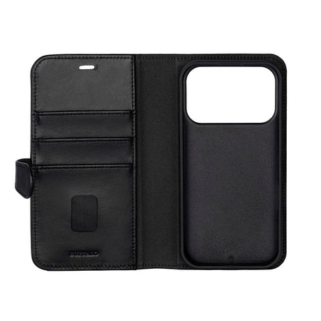 iPhone 17 Pro Buffalo 2-i-1 Ægte Læder Flip Cover - Sort