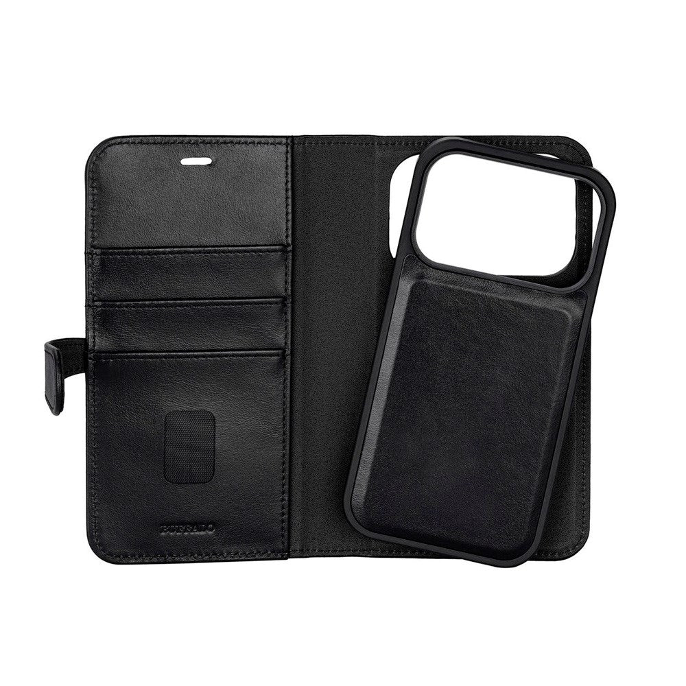 iPhone 17 Pro Buffalo 2-i-1 Ægte Læder Flip Cover - Sort