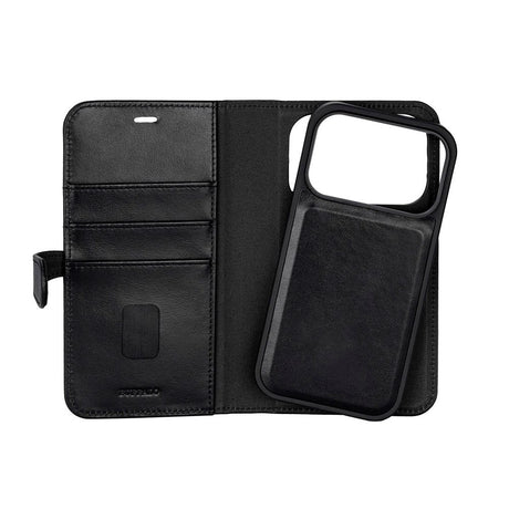 iPhone 17 Pro Buffalo 2-i-1 Ægte Læder Flip Cover - Sort