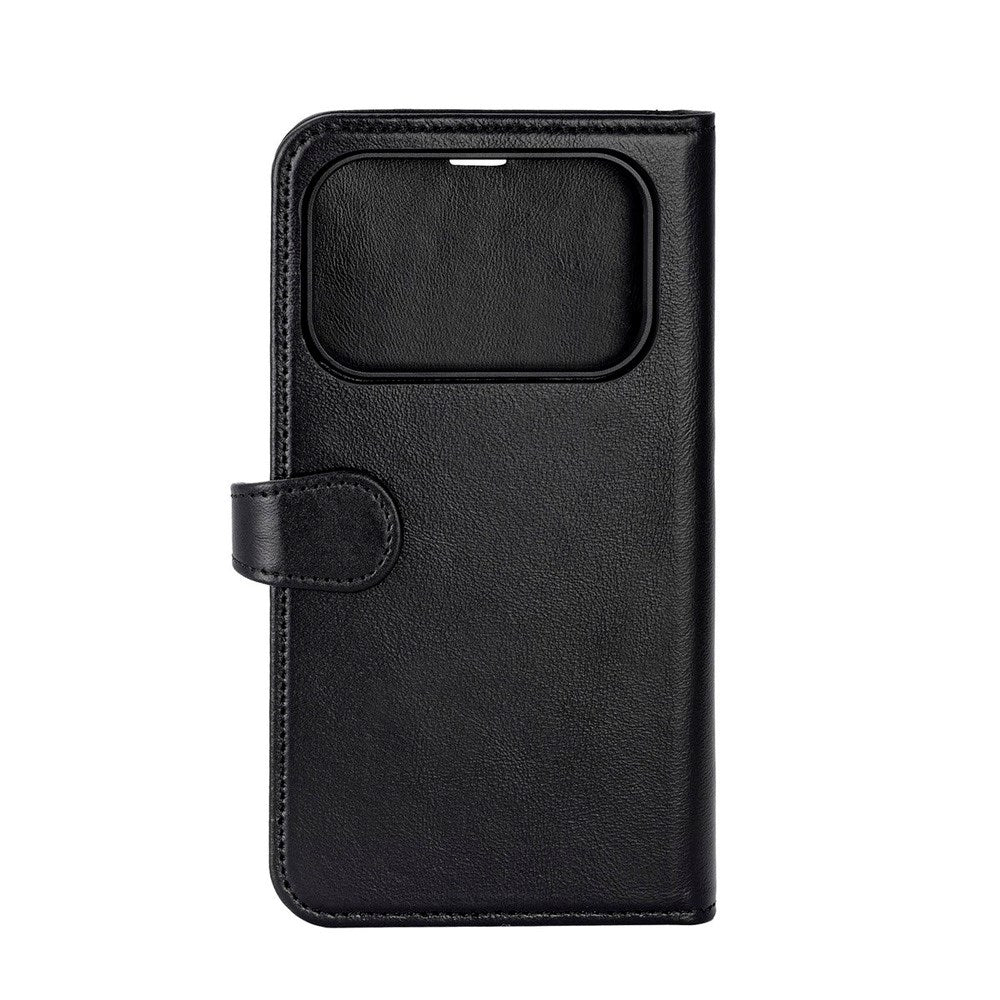 iPhone 17 Pro Max Buffalo 2-i-1 Ægte Læder Flip Cover - Sort