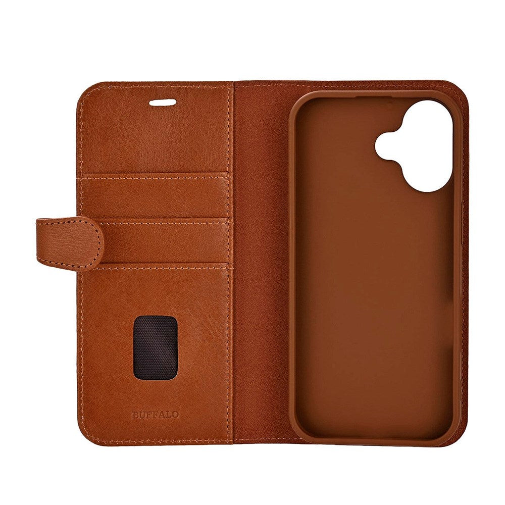iPhone 17 Buffalo 2-i-1 Ægte Læder Flip Cover - Brun