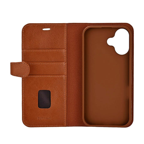 iPhone 17 Buffalo 2-i-1 Ægte Læder Flip Cover - Brun