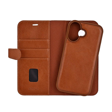 iPhone 17 Buffalo 2-i-1 Ægte Læder Flip Cover - Brun