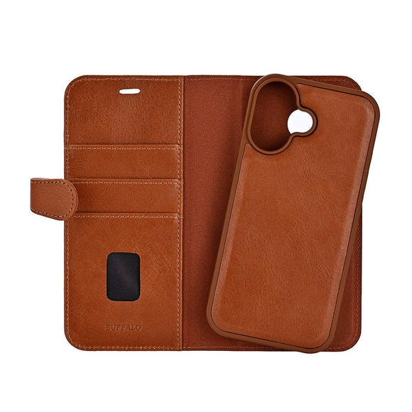 iPhone 17 Buffalo 2-i-1 Ægte Læder Flip Cover - Brun