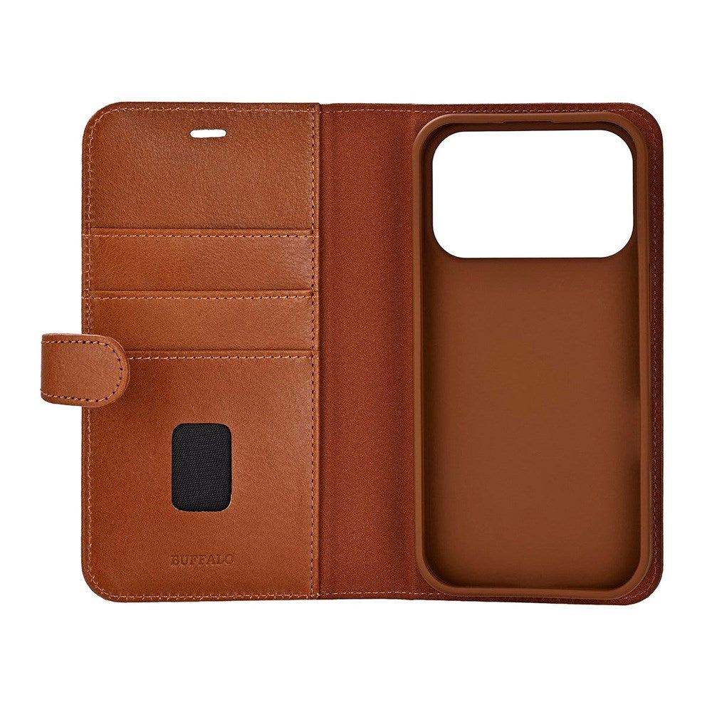 iPhone 17 Pro Buffalo 2-i-1 Ægte Læder Flip Cover - Brun