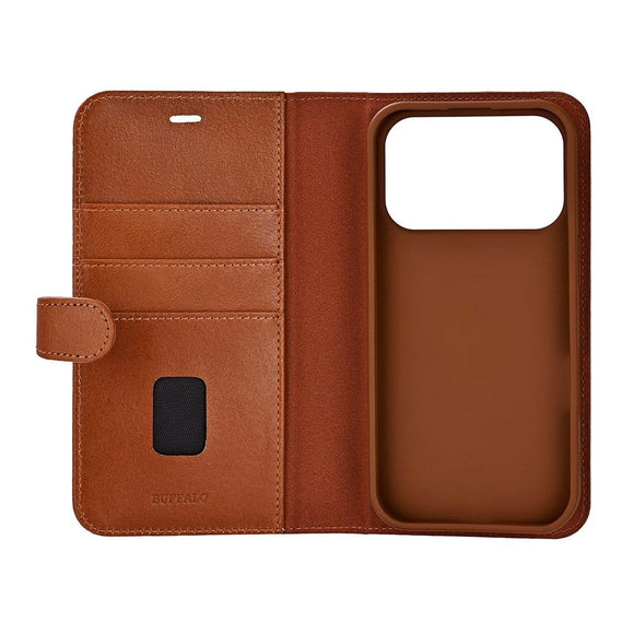 iPhone 17 Pro Buffalo 2-i-1 Ægte Læder Flip Cover - Brun
