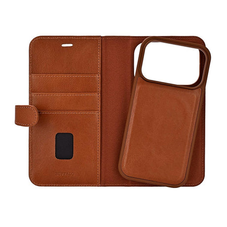 iPhone 17 Pro Buffalo 2-i-1 Ægte Læder Flip Cover - Brun
