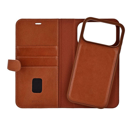 iPhone 17 Pro Max Buffalo 2-i-1 Ægte Læder Flip Cover - Brun