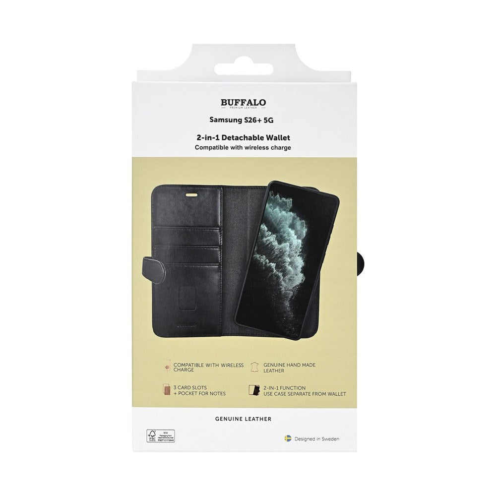 Samsung Galaxy S26+ (Plus) Buffalo 2-i-1 Ægte Læder Flip Cover - MagSafe Kompatibel - Sort