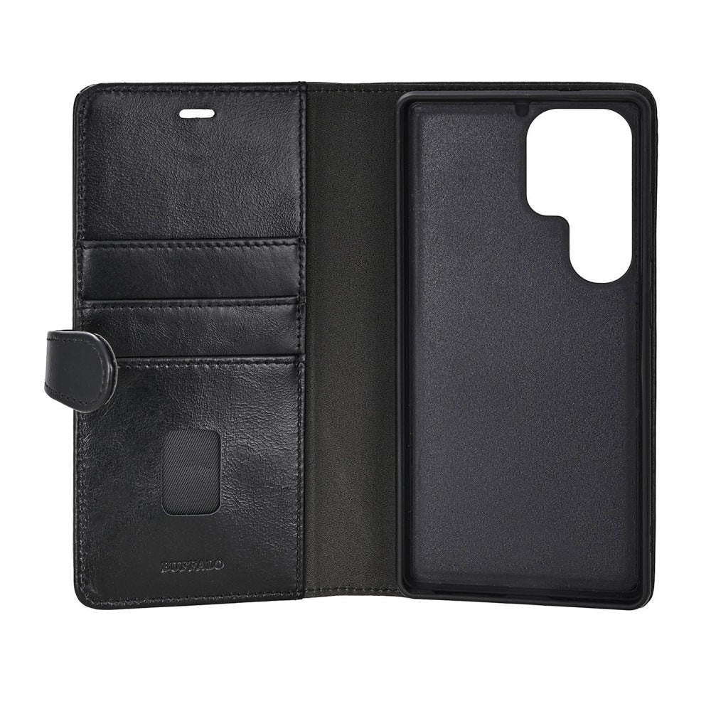 Samsung Galaxy S26 Ultra Buffalo 2-i-1 Ægte Læder Flip Cover - MagSafe Kompatibel - Sort