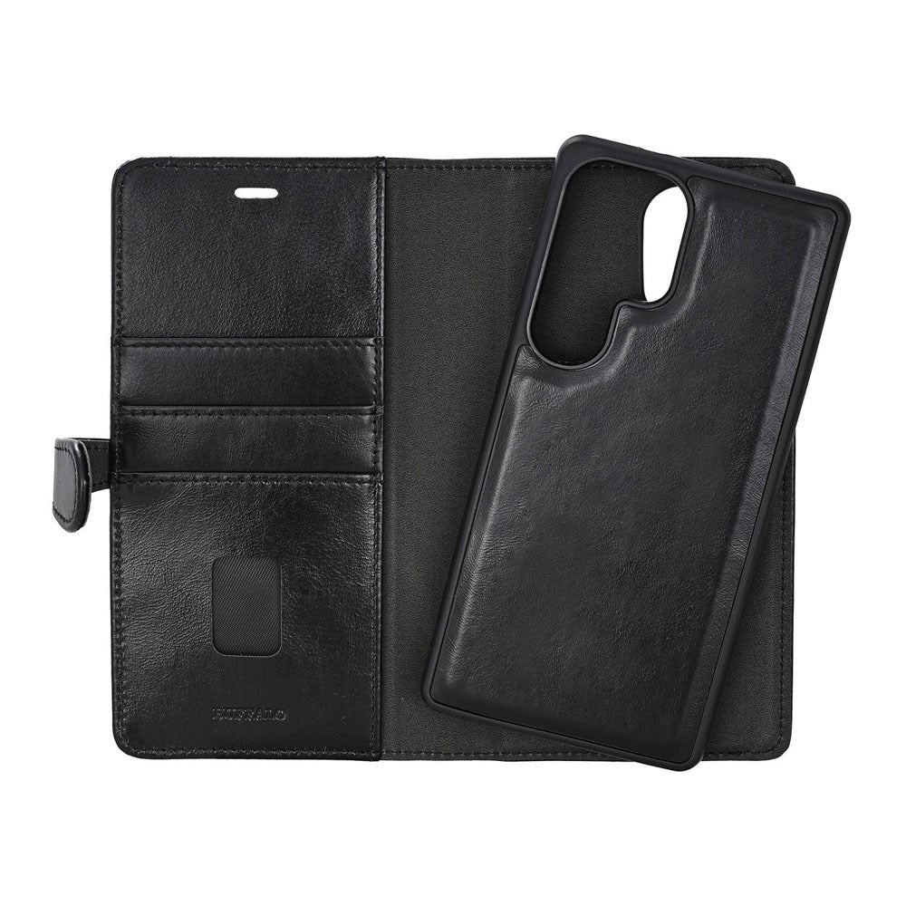 Samsung Galaxy S26 Ultra Buffalo 2-i-1 Ægte Læder Flip Cover - MagSafe Kompatibel - Sort