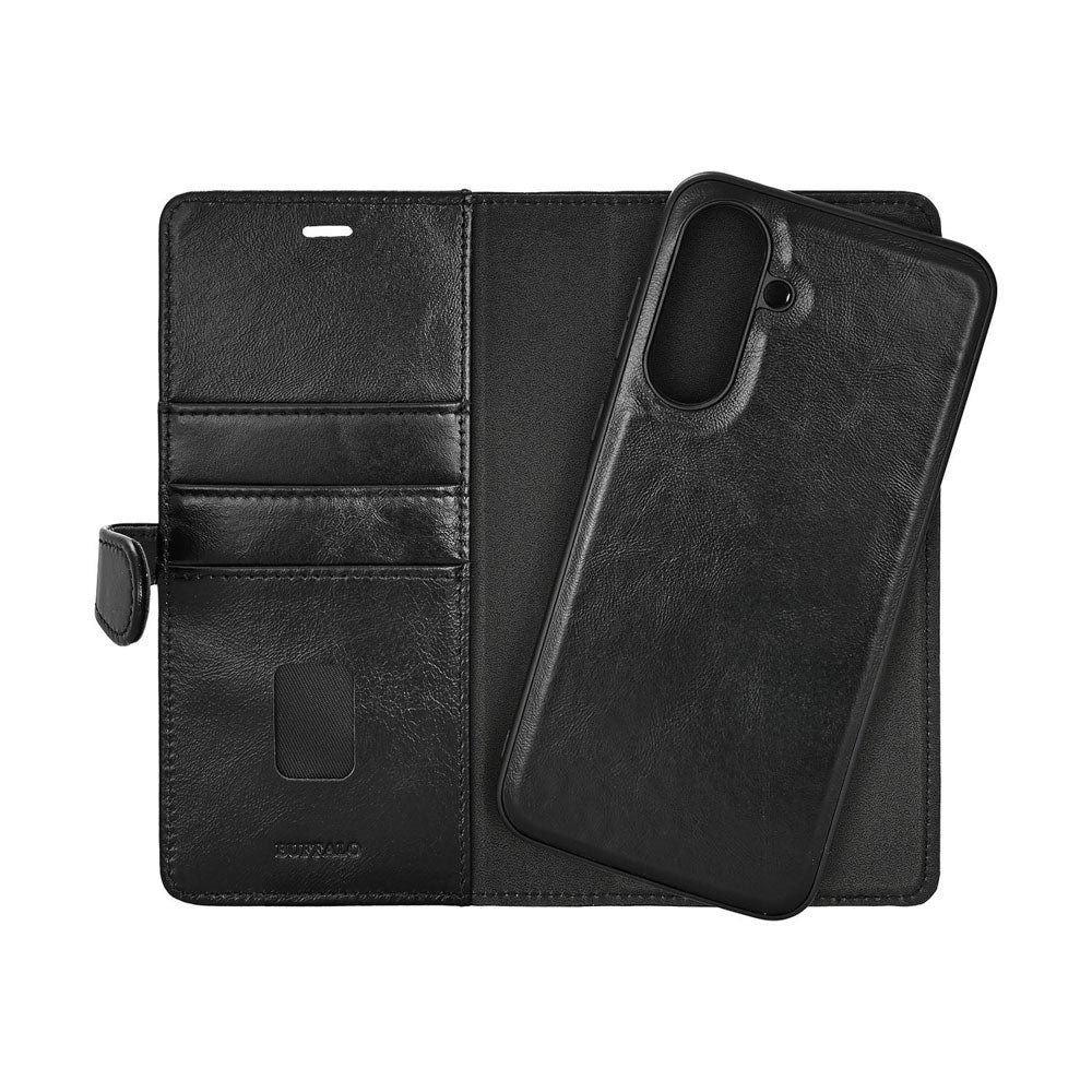 Samsung Galaxy A37 Buffalo 2-i-1 Ægte Læder Flip Cover - Sort