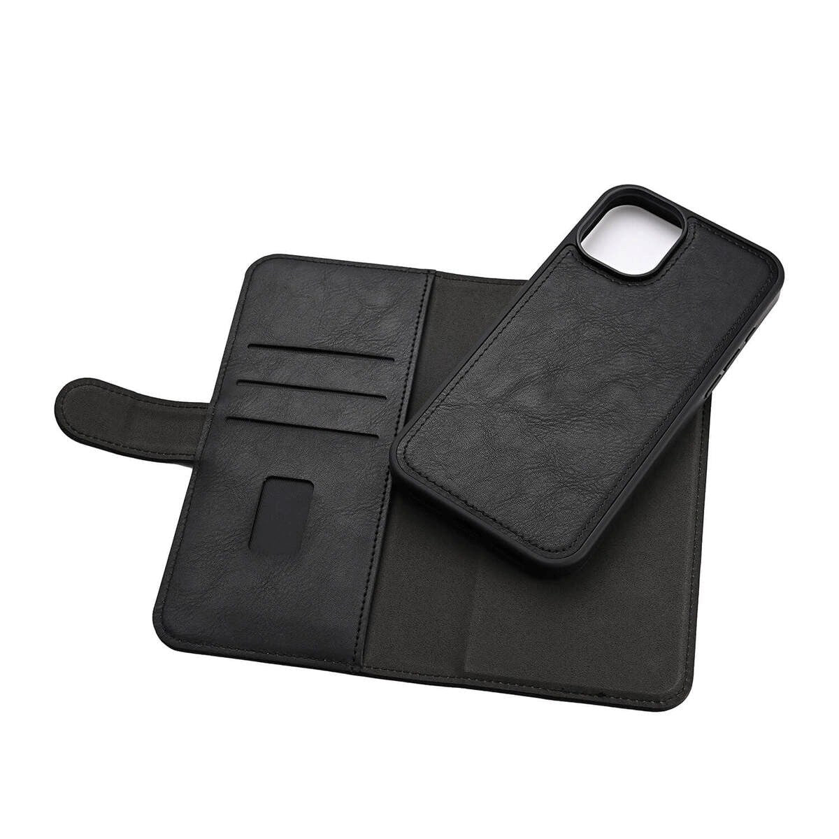 iPhone 16 Plus GEAR Læder Cover 2-i-1 m. Pung 3 Kort - MagSafe Kompatibel - Sort