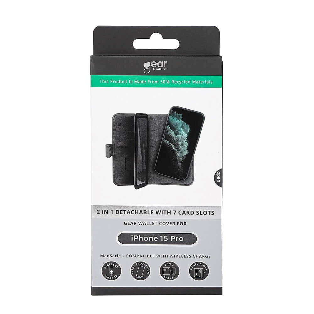 iPhone 15 Pro GEAR Læder Cover 2-i-1 m. Pung 7 kort - Sort
