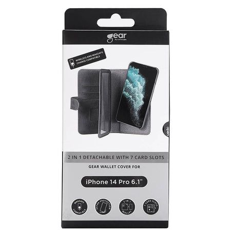 iPhone 14 Pro GEAR Læder Cover 2-i-1 m. Pung 7 kort - Sort